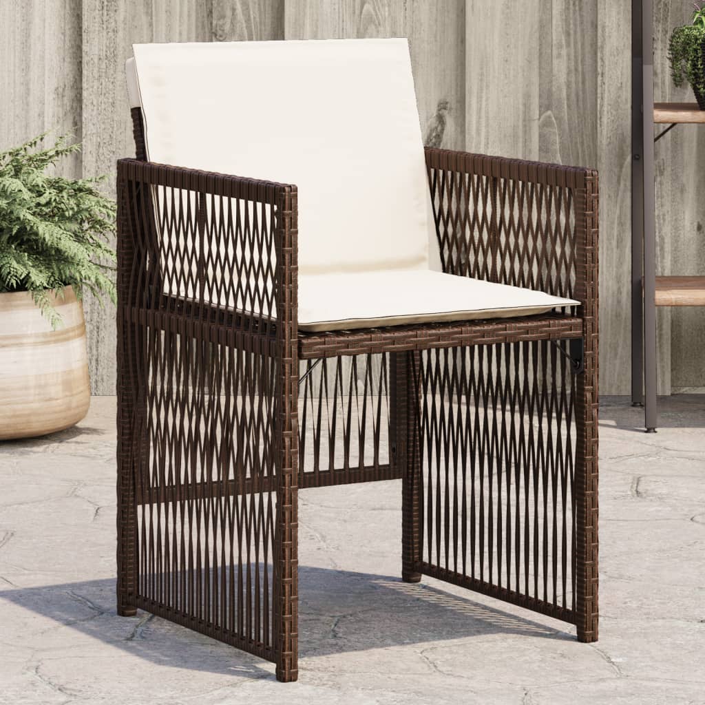 havestole 4 stk. med hynder polyrattan brun