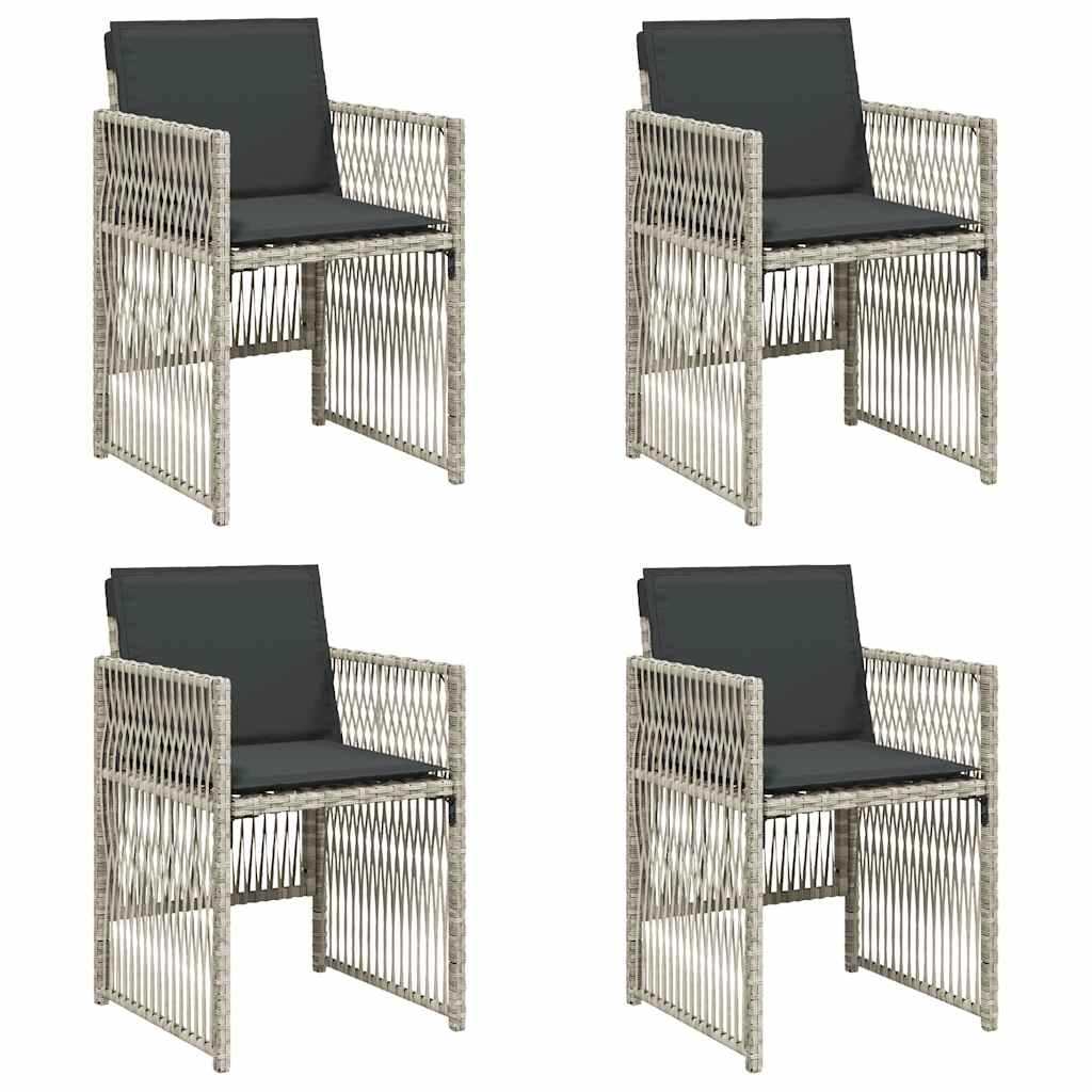 havestole 4 stk. med hynder polyrattan lysegrå