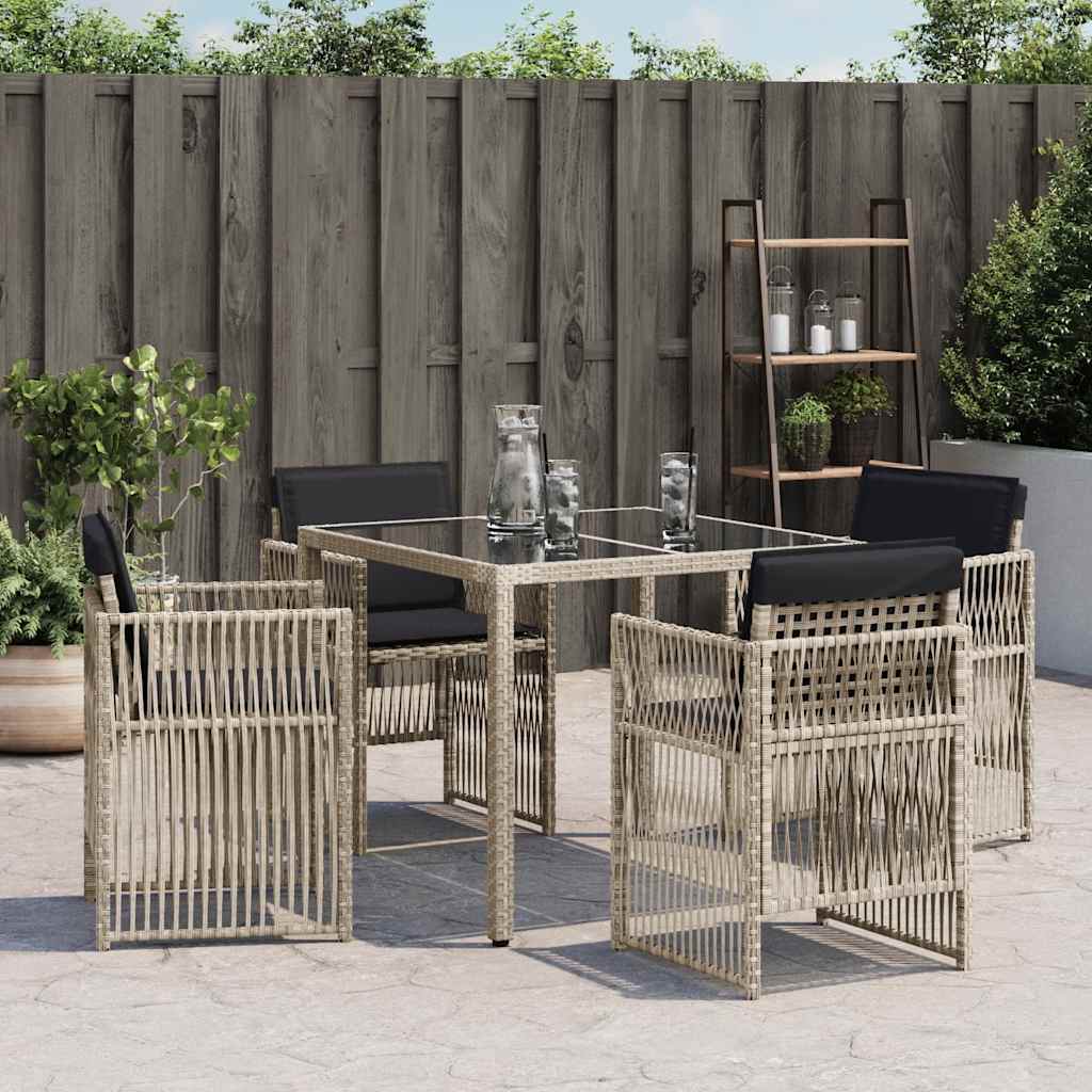 havestole 4 stk. med hynder polyrattan lysegrå
