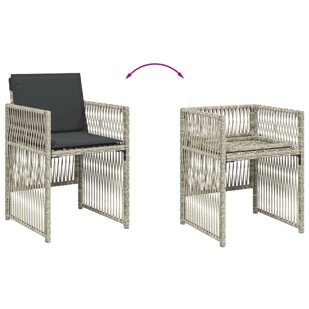 havestole 4 stk. med hynder polyrattan lysegrå