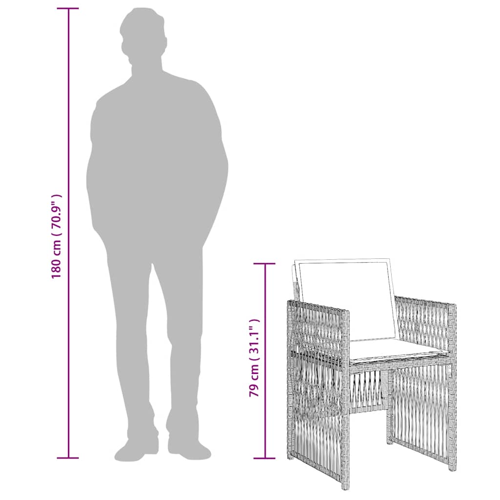 havestole 4 stk. med hynder polyrattan lysegrå