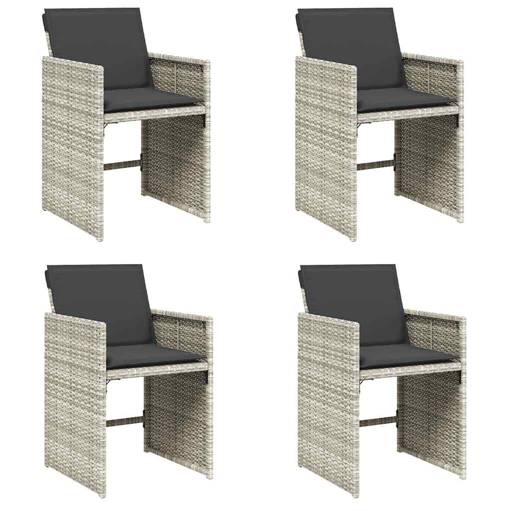 havestole 4 stk. med hynder polyrattan lysegrå