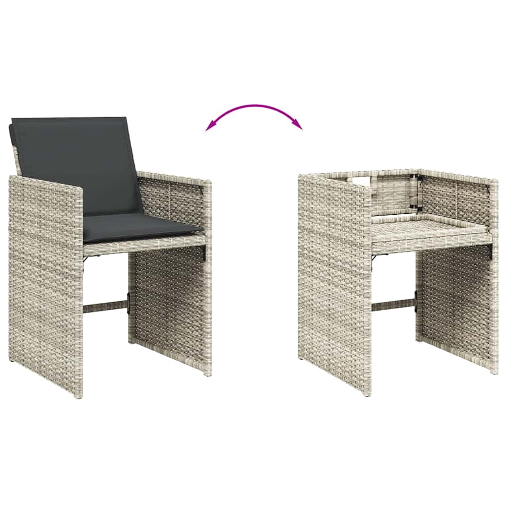 havestole 4 stk. med hynder polyrattan lysegrå