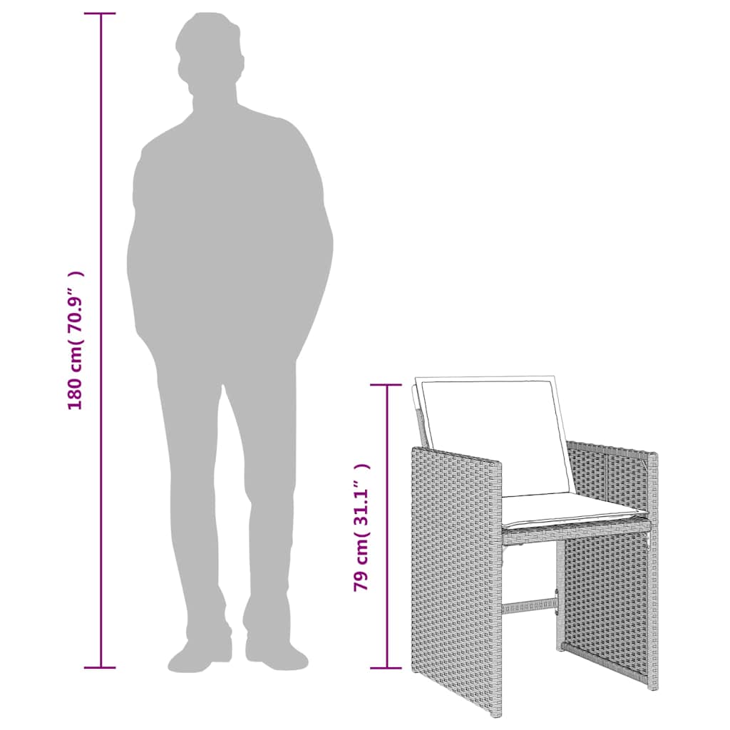 havestole 4 stk. med hynder polyrattan lysegrå