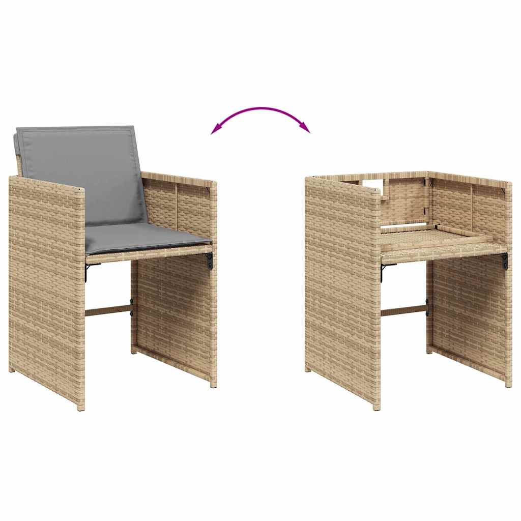 havestole 4 stk. med hynder polyrattan blandet beige