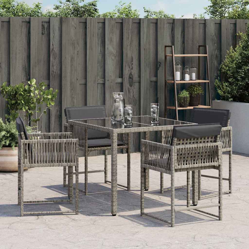 havestole med hynder 4 stk. polyrattan grå