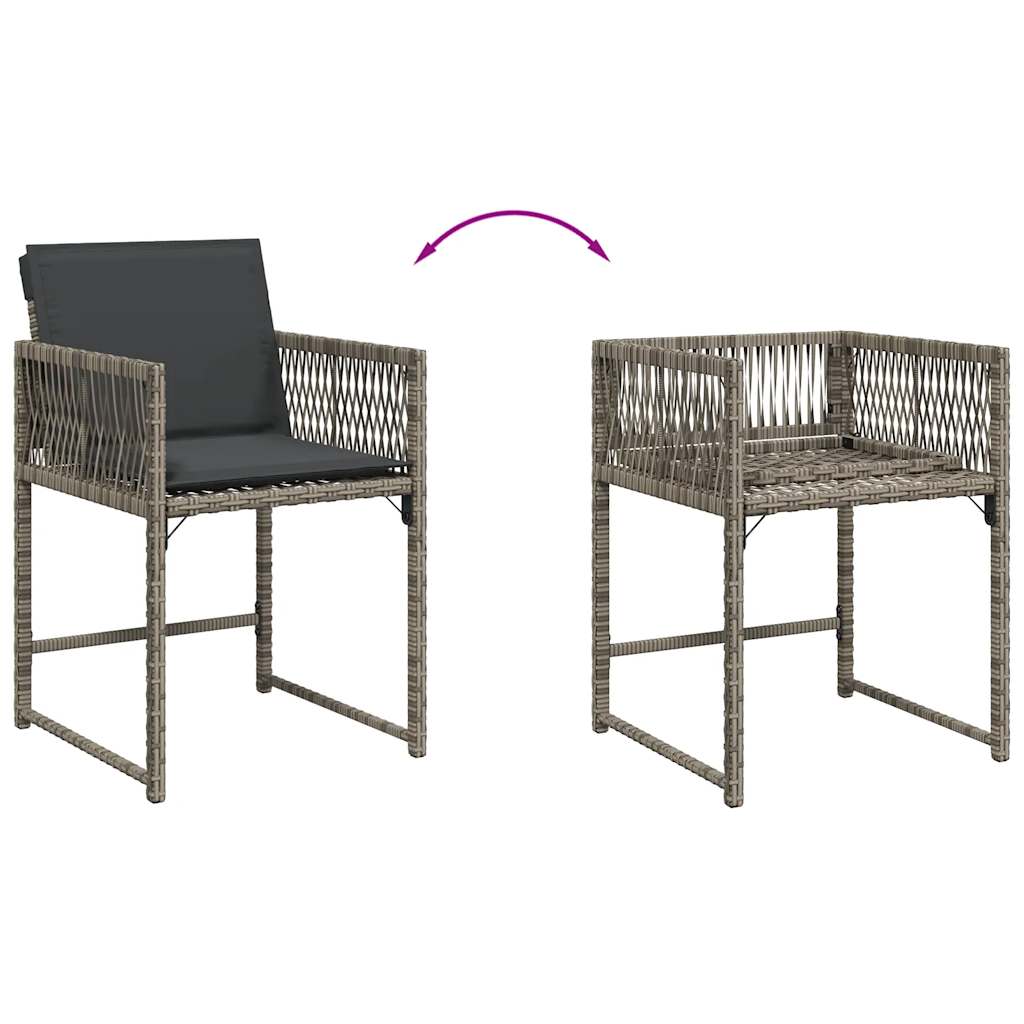 havestole med hynder 4 stk. polyrattan grå