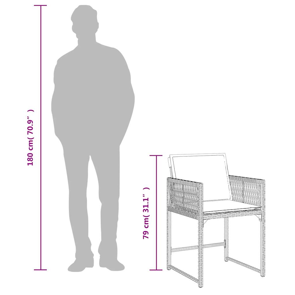 havestole med hynder 4 stk. polyrattan grå