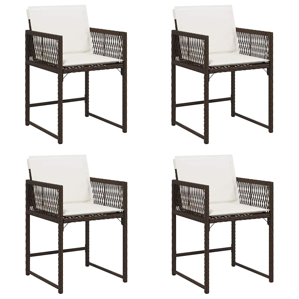 havestole 4 stk. med hynder polyrattan brun