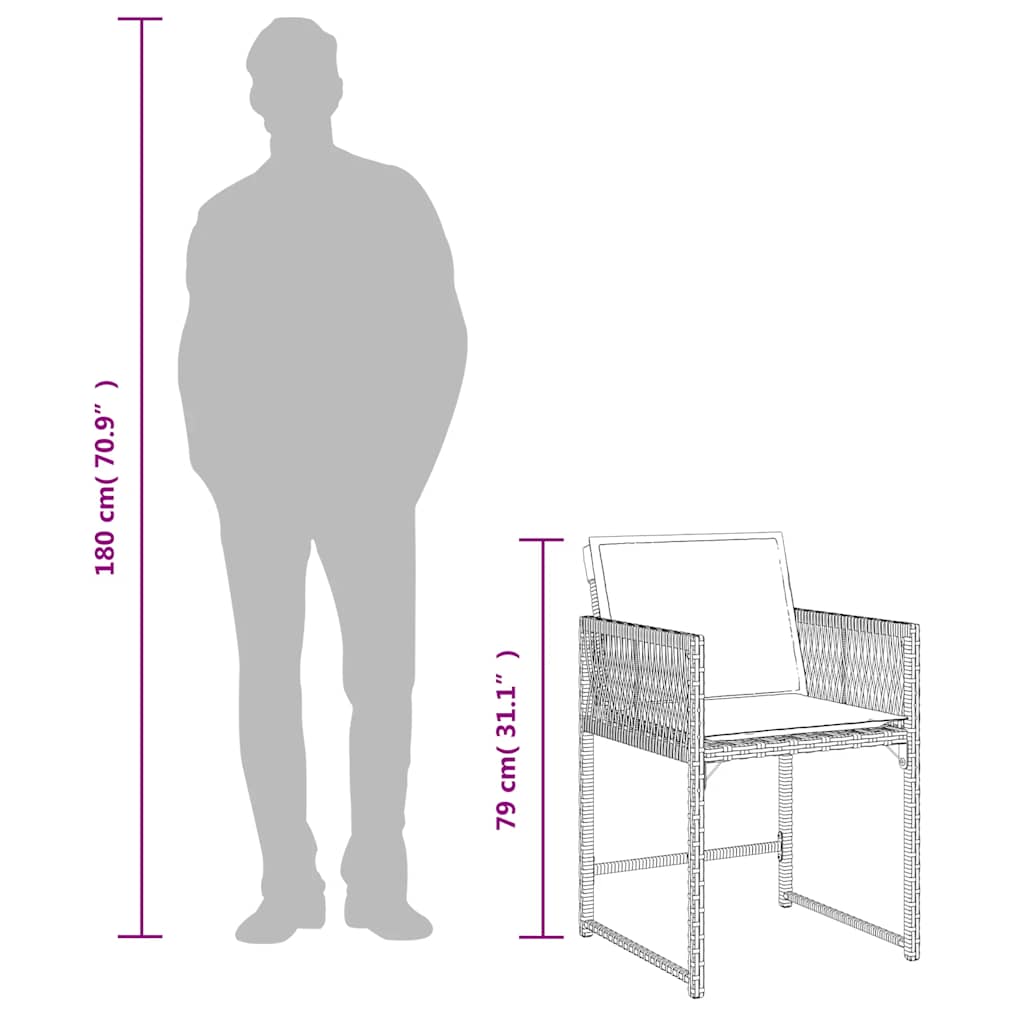 havestole 4 stk. med hynder polyrattan brun
