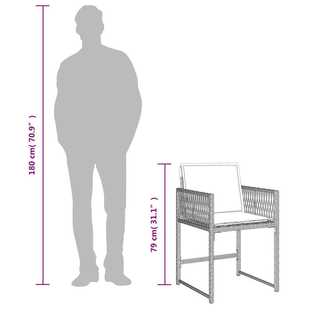 havestole 4 stk. med hynder polyrattan lysegrå