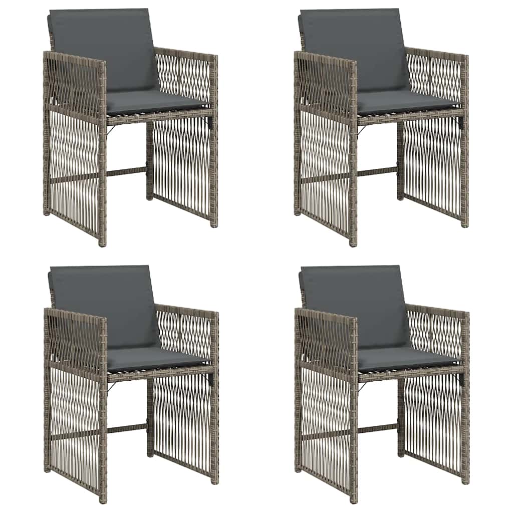 havestole med hynder 4 stk. polyrattan grå