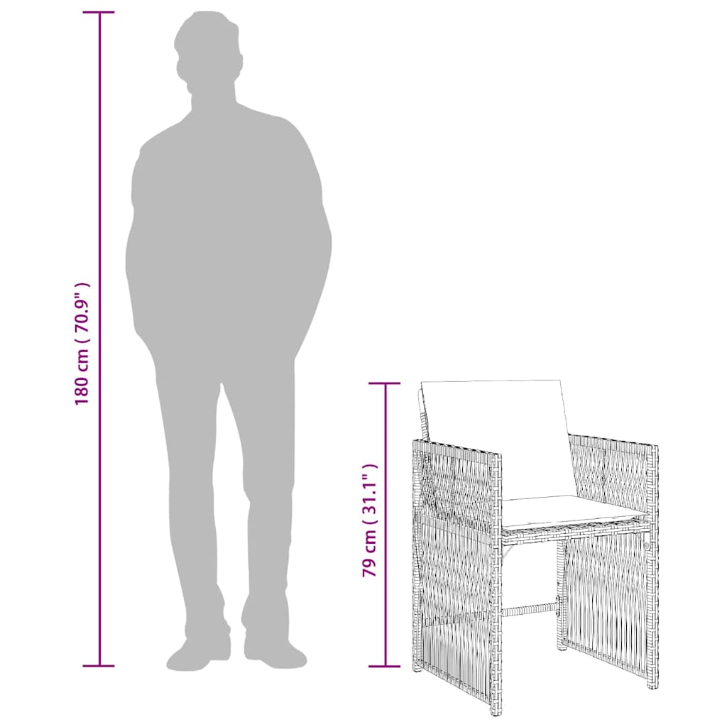 havestole med hynder 4 stk. polyrattan grå