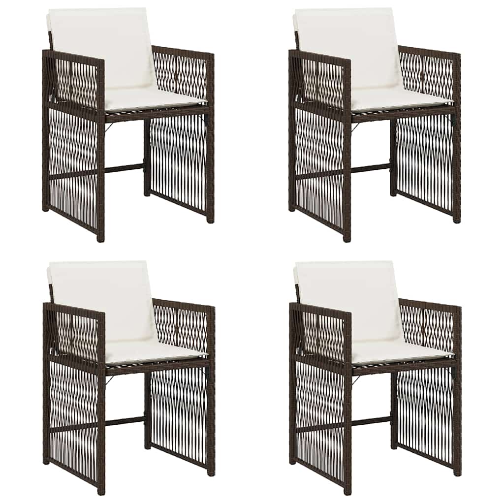 havestole 4 stk. med hynder polyrattan brun