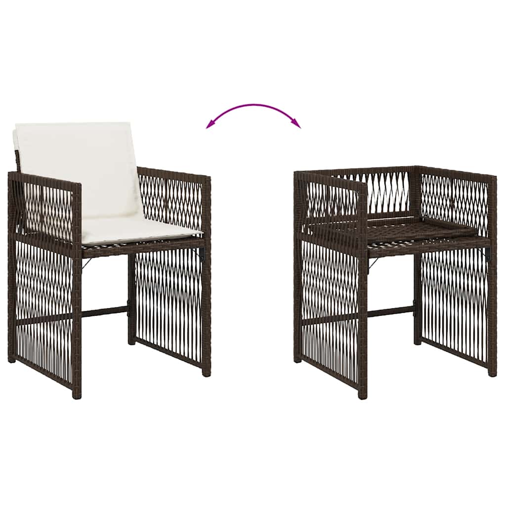 havestole 4 stk. med hynder polyrattan brun