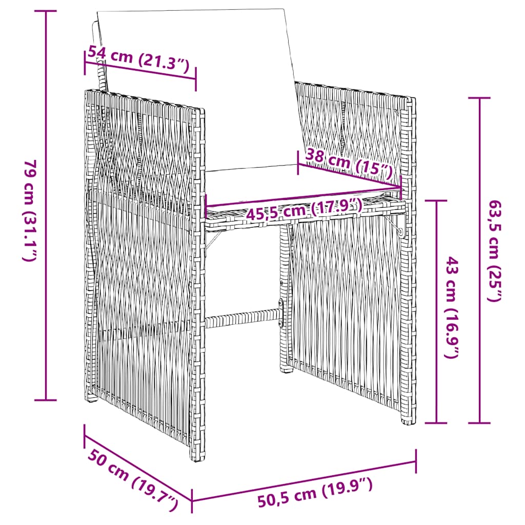 havestole 4 stk. med hynder polyrattan brun