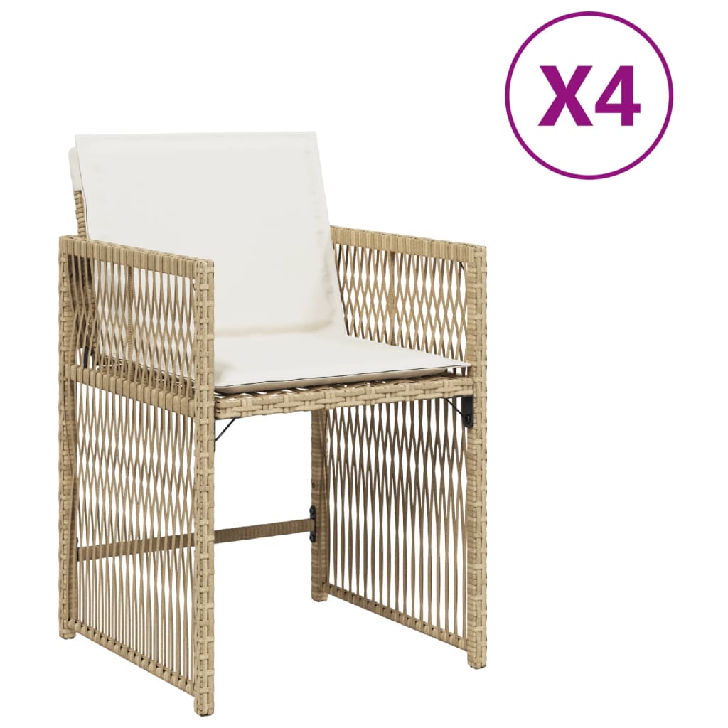 havestole 4 stk. med hynder polyrattan beige