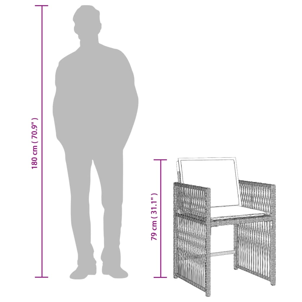 havestole 4 stk. med hynder polyrattan lysegrå