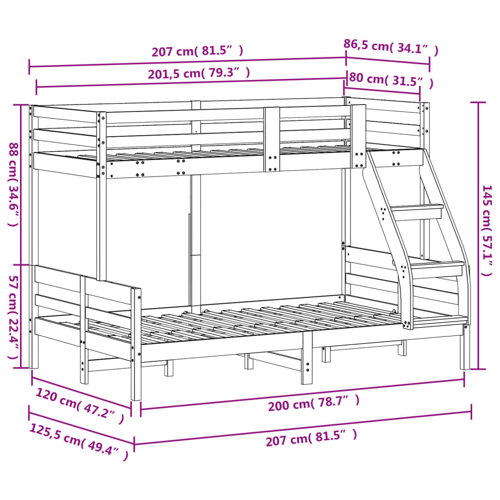 køjeseng 80x200/120x200 cm massivt fyrretræ gyldenbrun