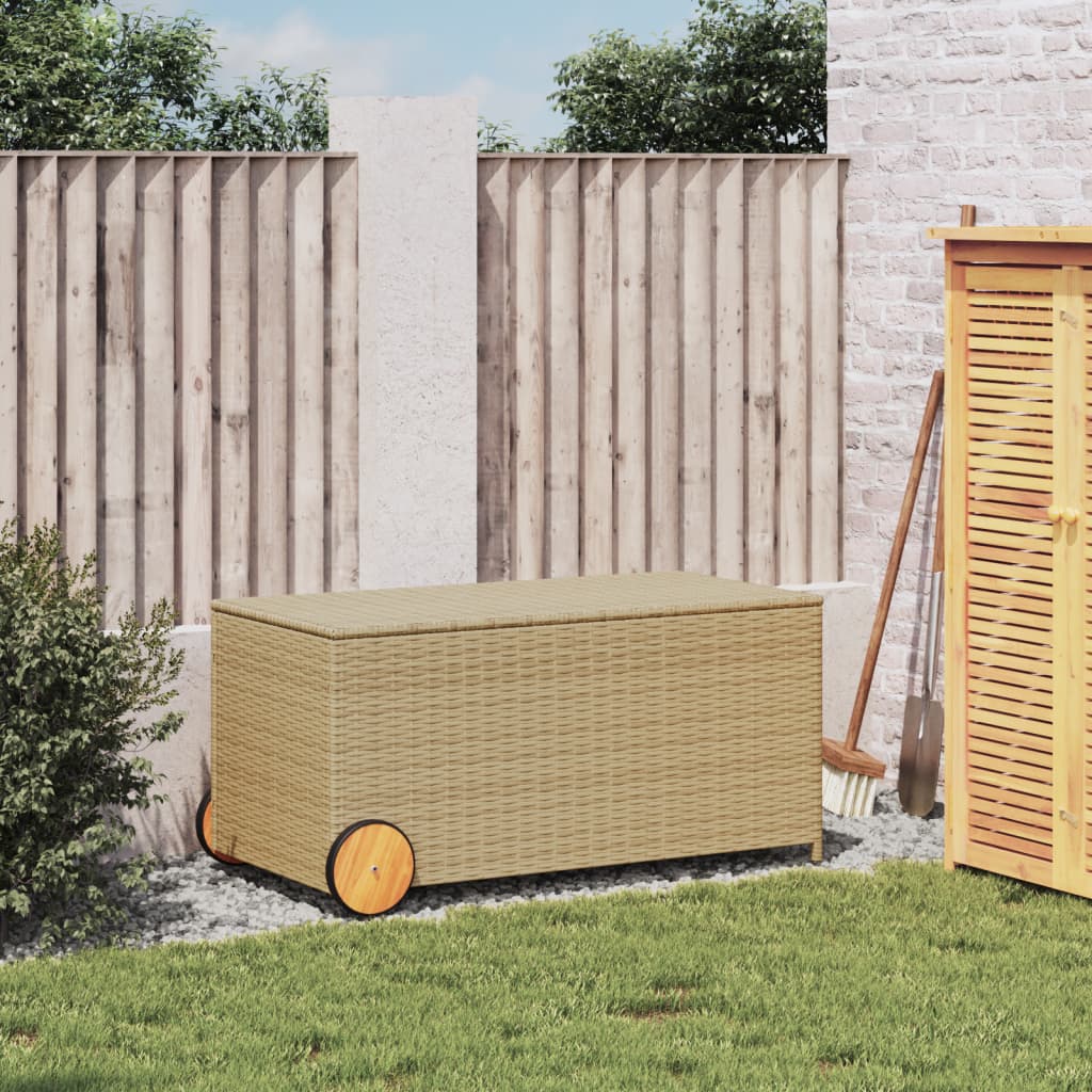 opbevaringsboks med hjul 190 l polyrattan beige