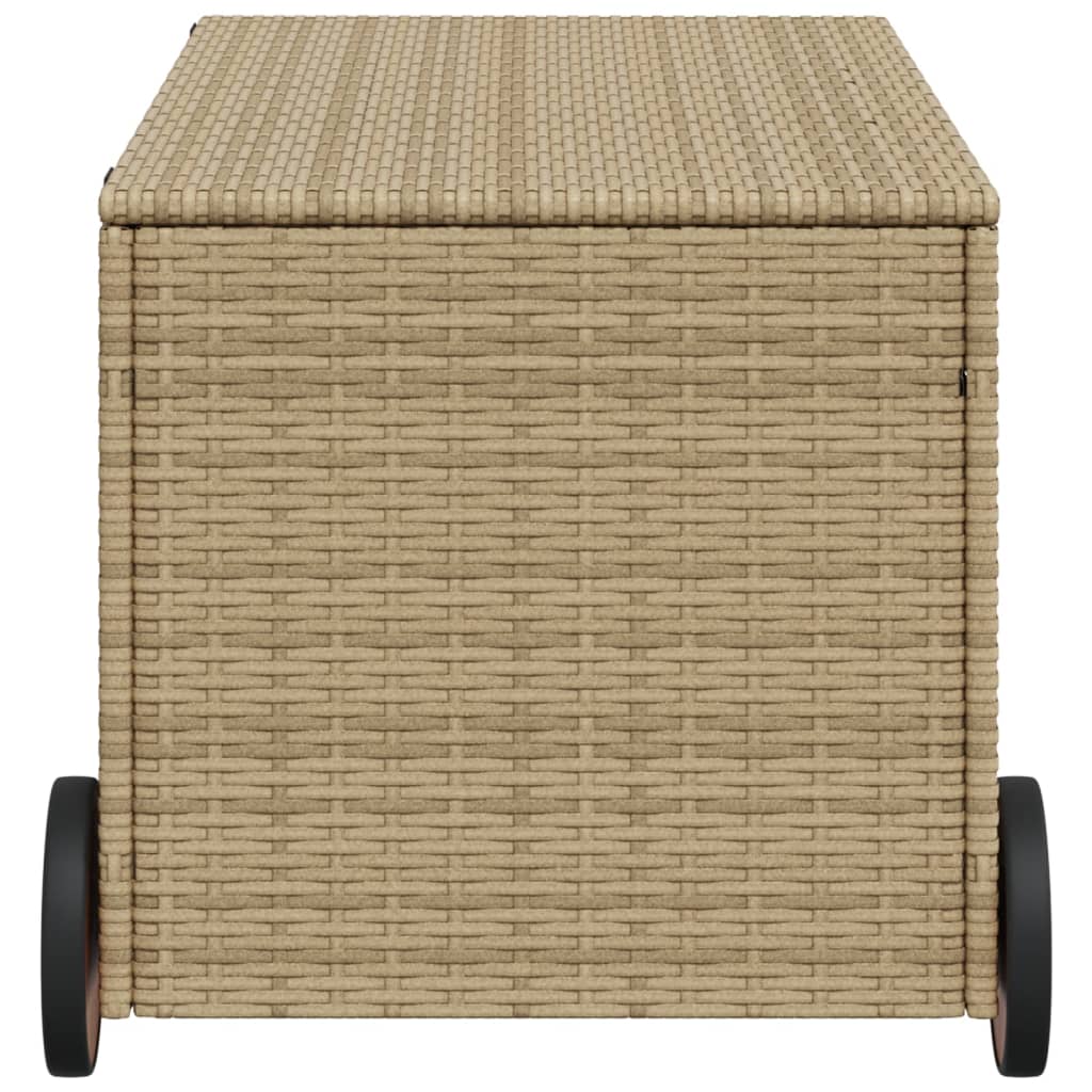 opbevaringsboks med hjul 190 l polyrattan beige