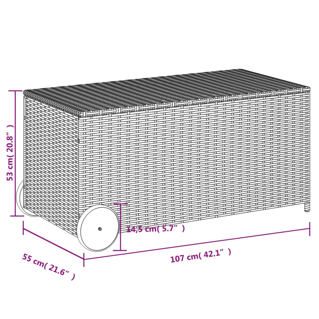 opbevaringsboks med hjul 190 l polyrattan beige