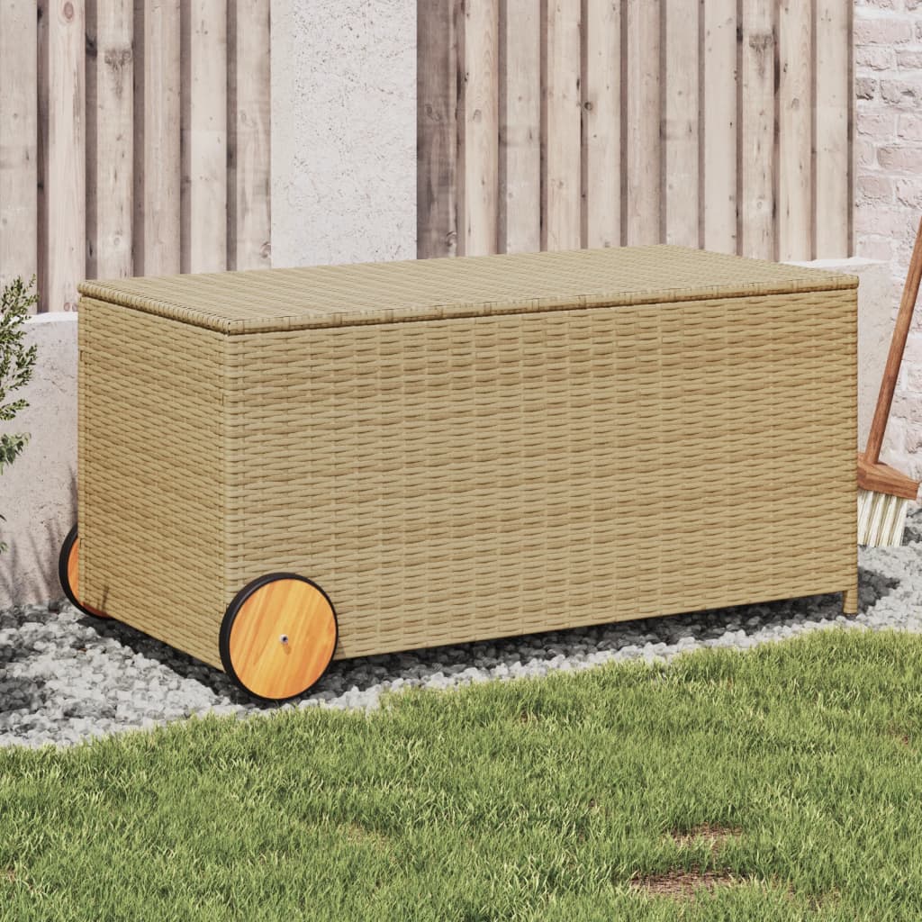 opbevaringsboks med hjul 190 l polyrattan beige