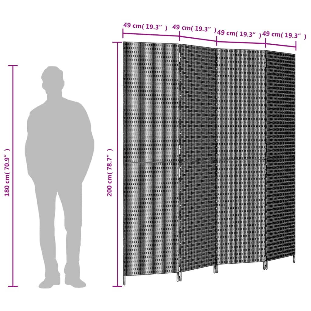 rumdeler 4 paneler polyrattan brun