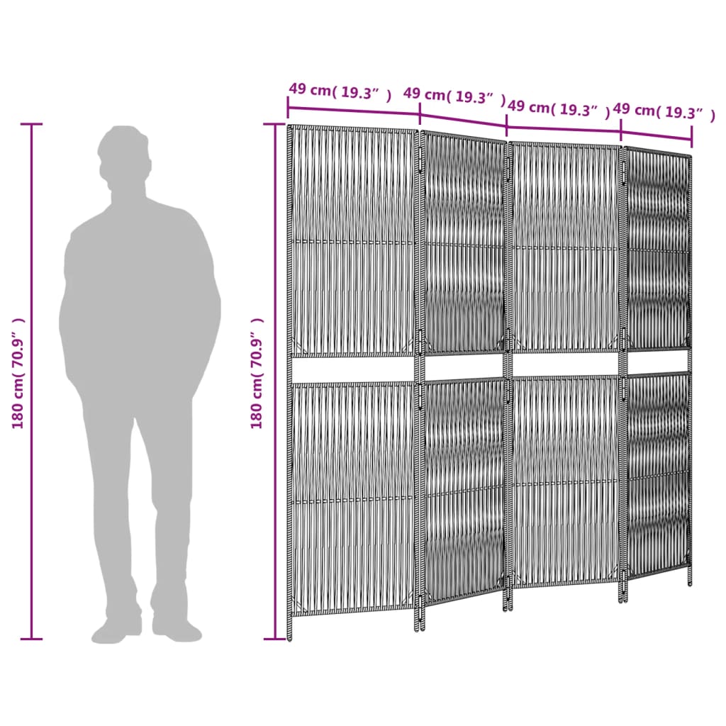 rumdeler 4 paneler polyrattan brun