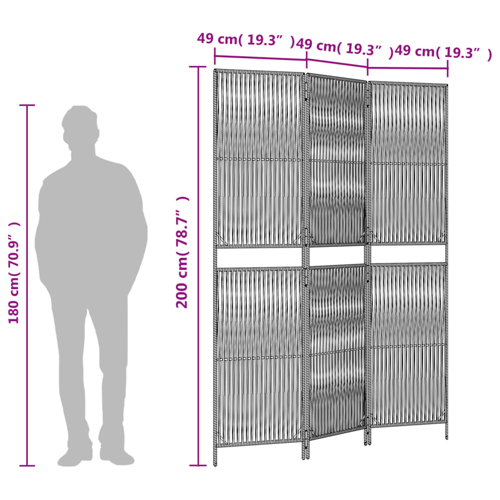 rumdeler 3 paneler polyrattan brun