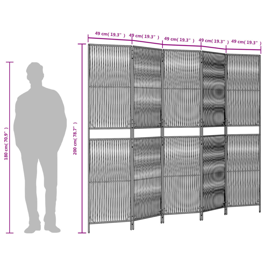 rumdeler 5 paneler polyrattan brun