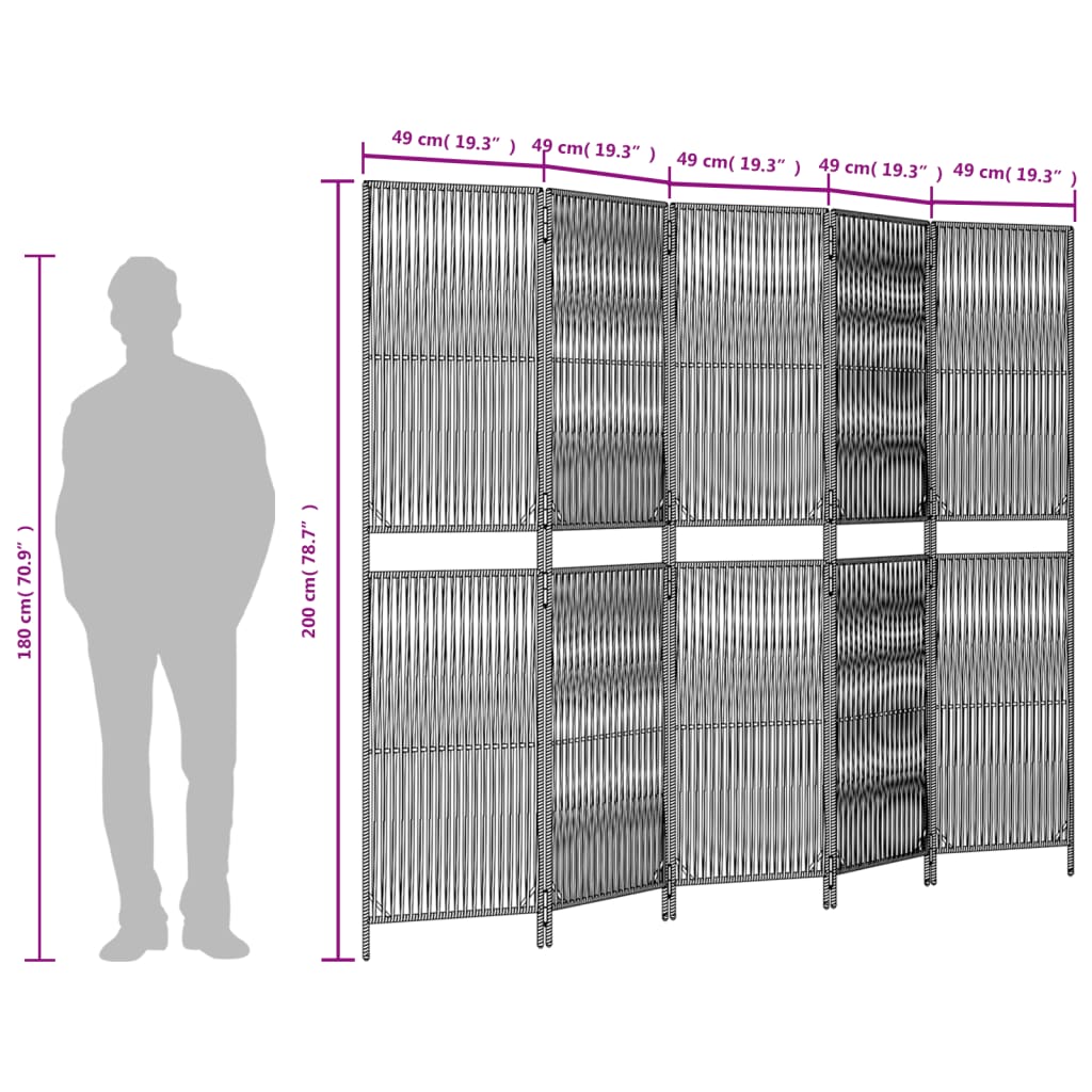 rumdeler 5 paneler polyrattan grå