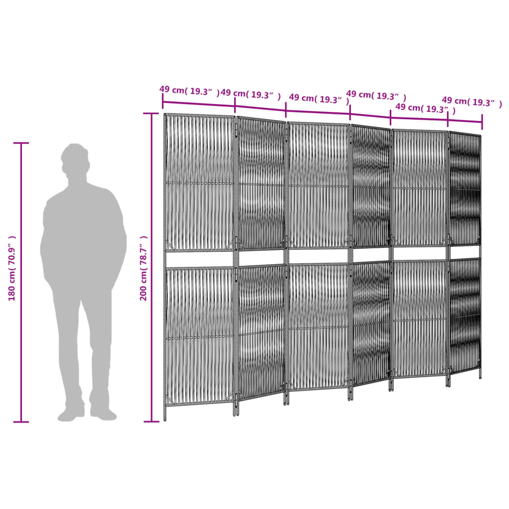 rumdeler 6 paneler polyrattan grå
