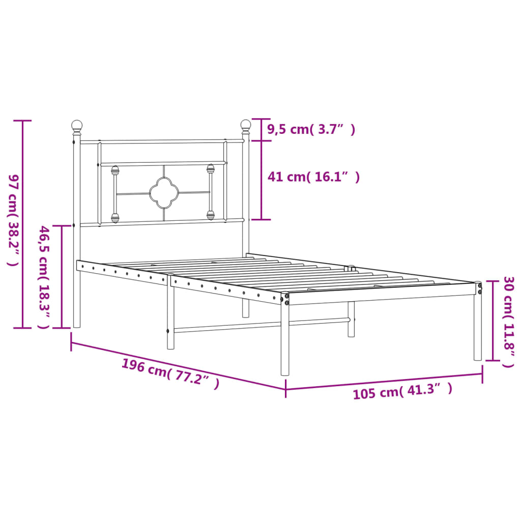 sengeramme med sengegavl 100x190 cm metal sort