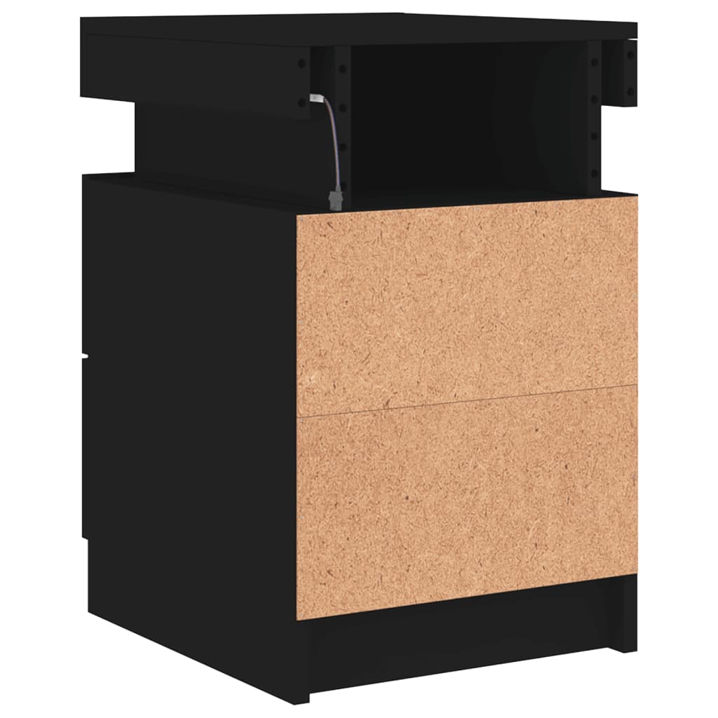sengebord med LED-lys 35x39x55 cm sort