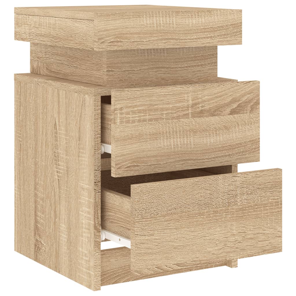 sengeborde 2 stk. med LED-lys 35x39x55 cm sonoma-eg