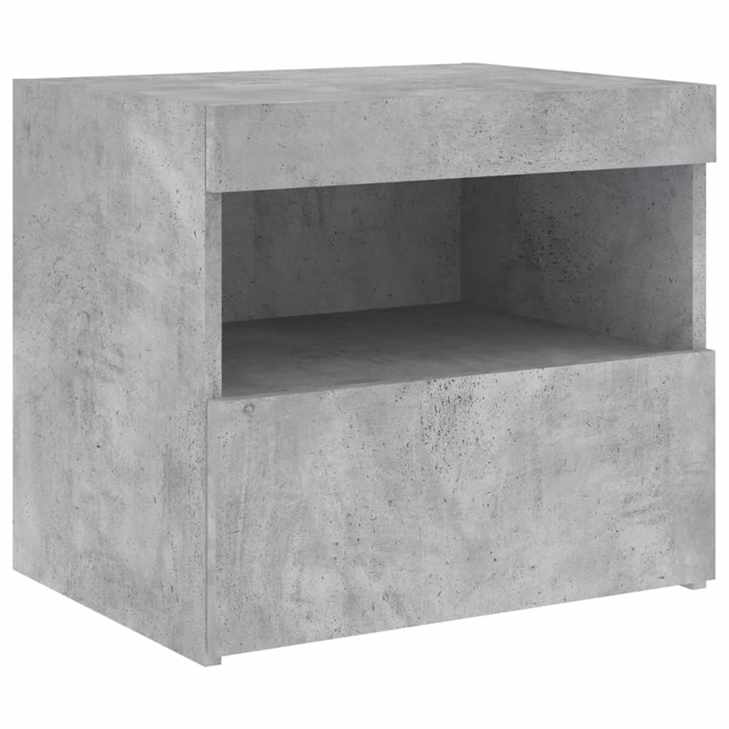 sengebord med LED-lys 50x40x45 cm betongrå