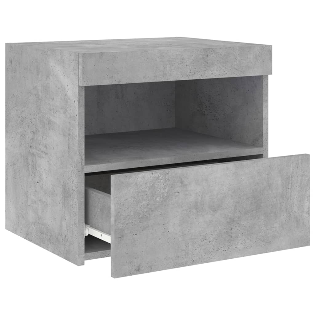 sengebord med LED-lys 50x40x45 cm betongrå