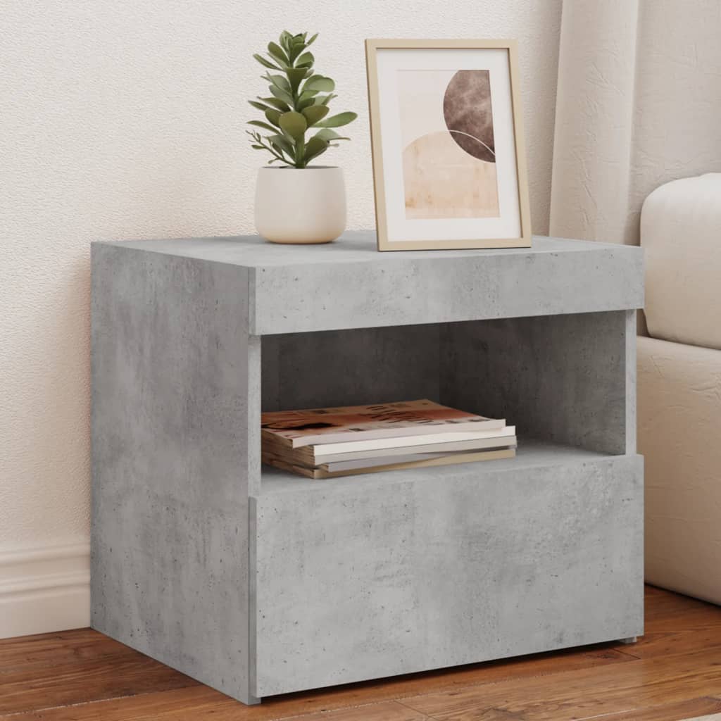 sengebord med LED-lys 50x40x45 cm betongrå