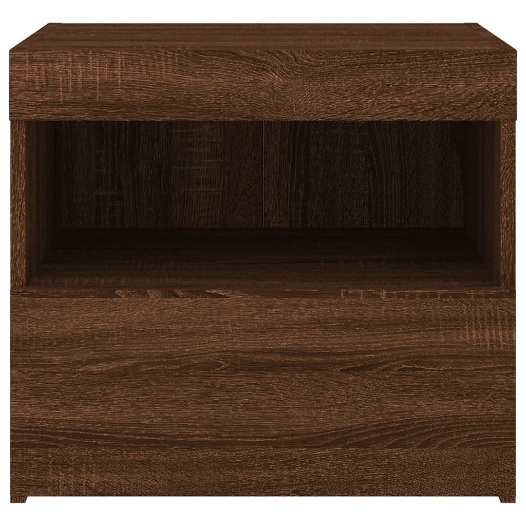 sengeborde 2 stk. med LED-lys 50x40x45 cm brun egetræsfarve