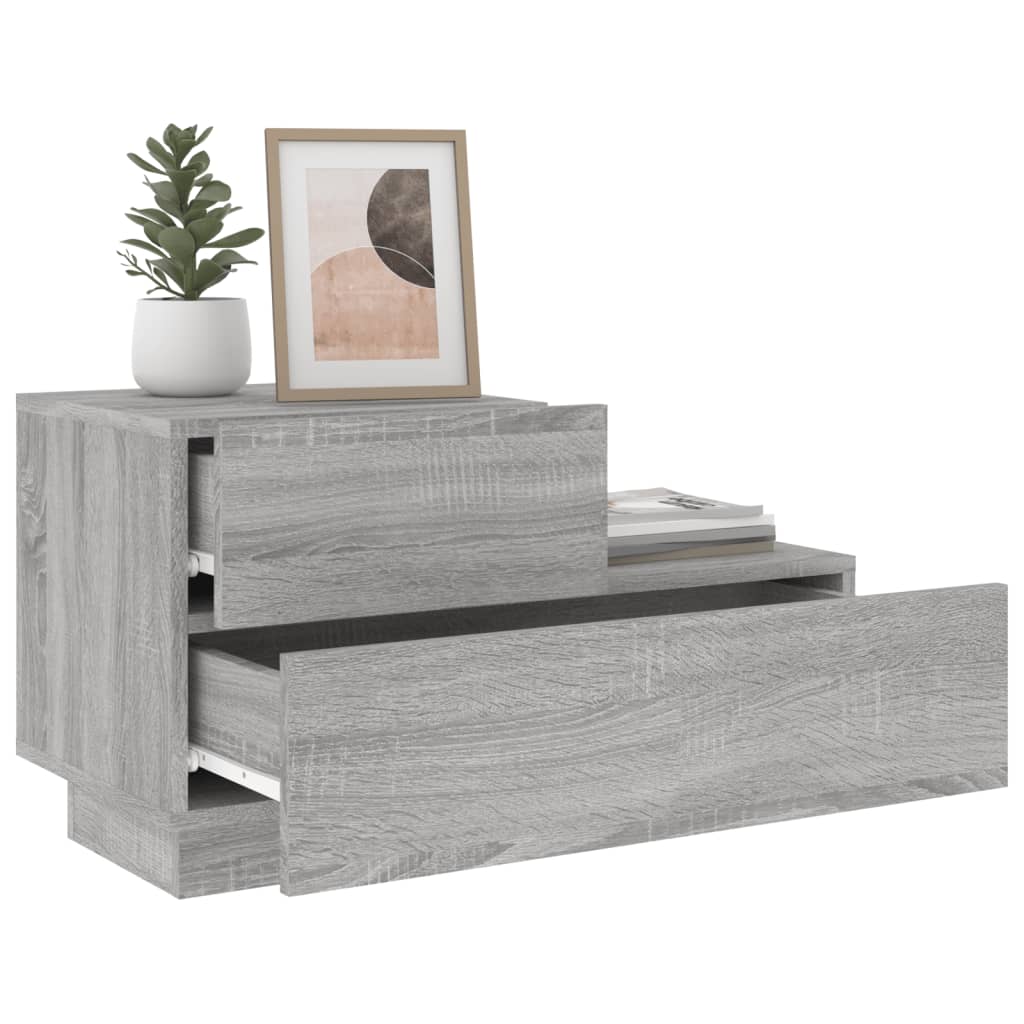 sengebord med LED-lys 70x36x40,5 cm grå sonoma-eg