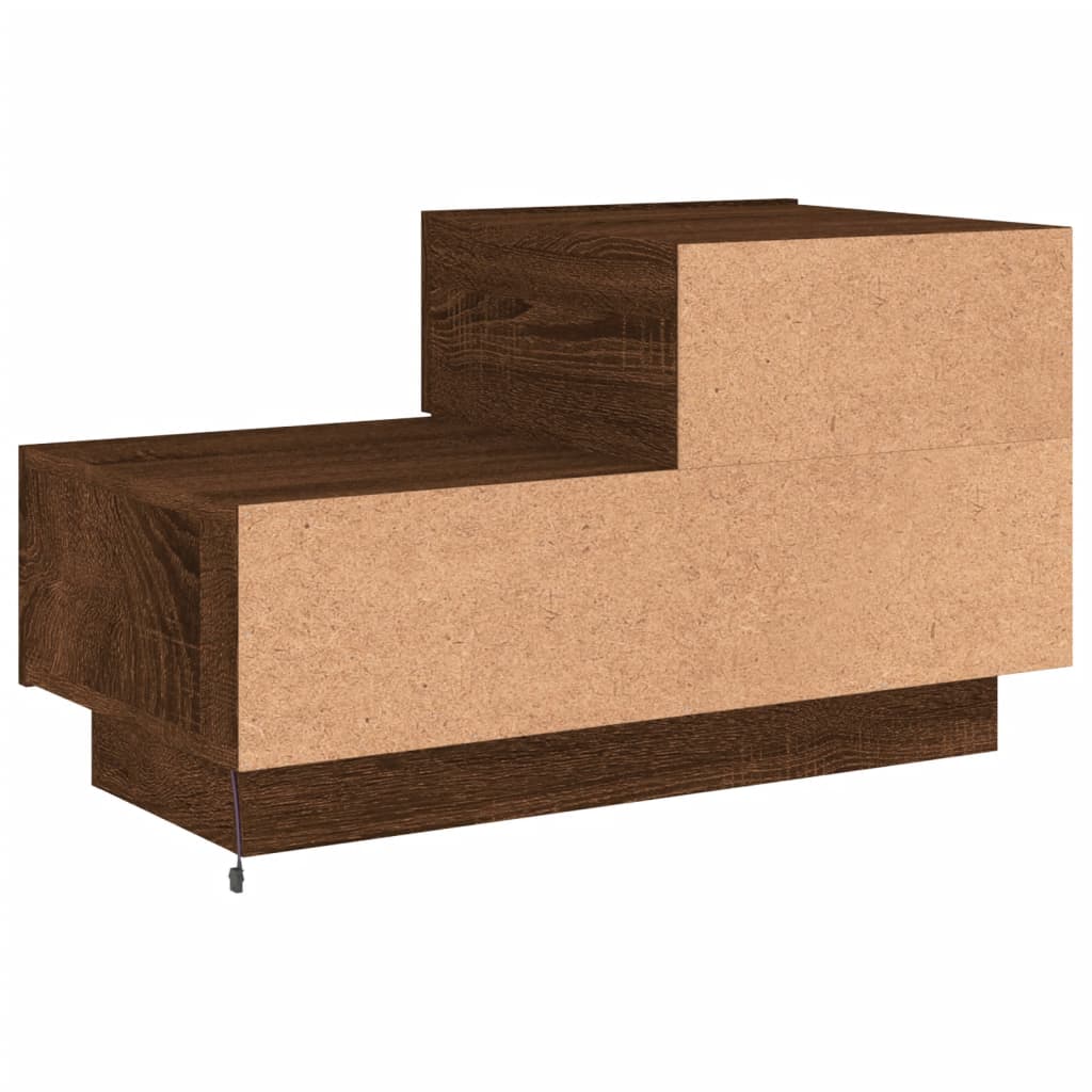 sengebord med LED-lys 70x36x40,5 cm brun egetræsfarve