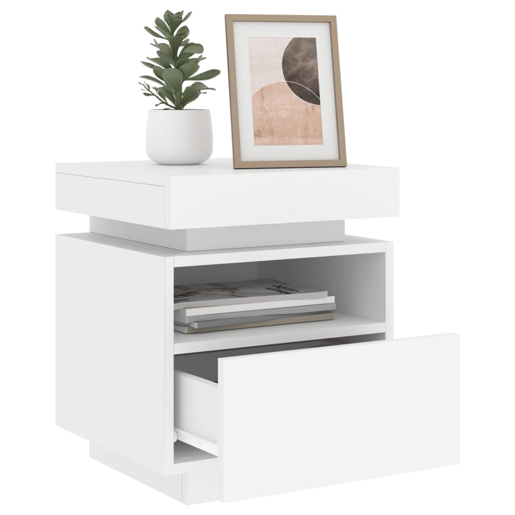 sengebord med LED-lys 40x39x48,5 cm hvid