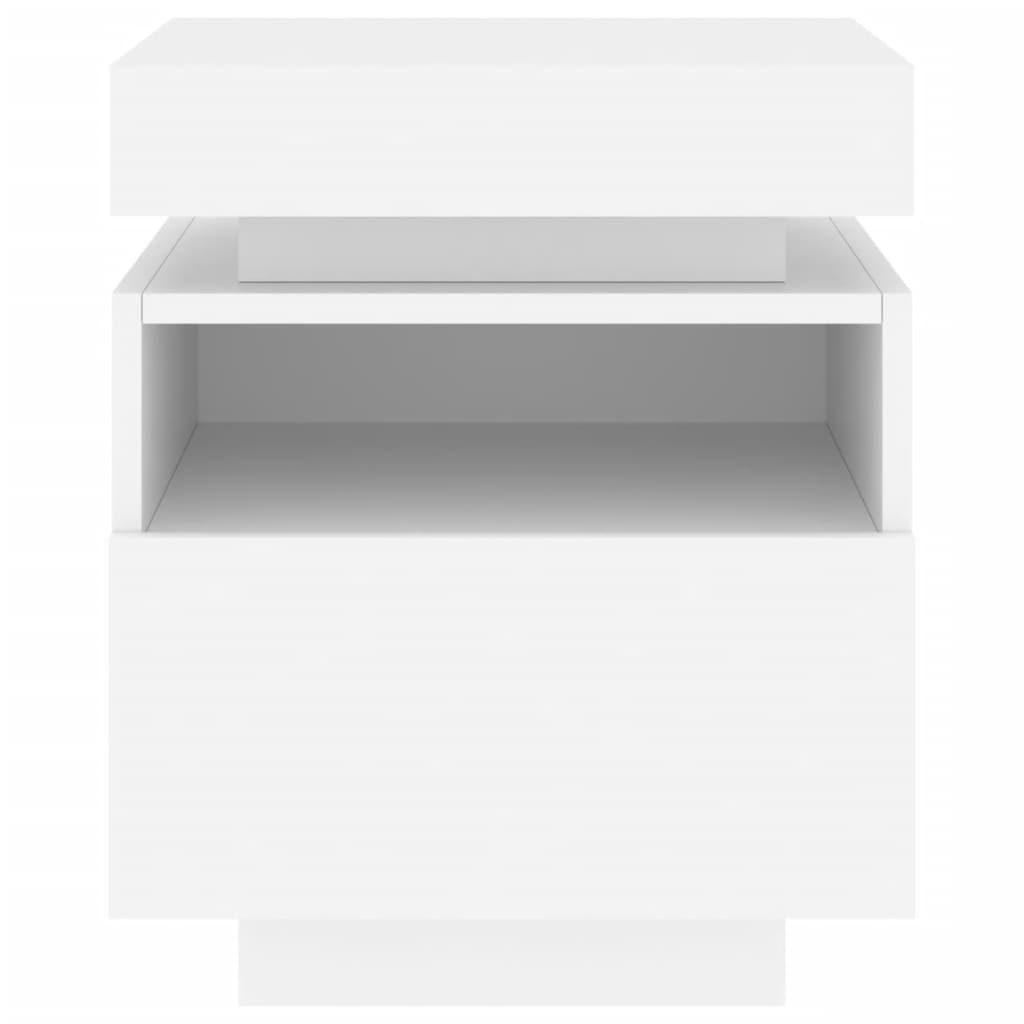 sengebord med LED-lys 40x39x48,5 cm hvid
