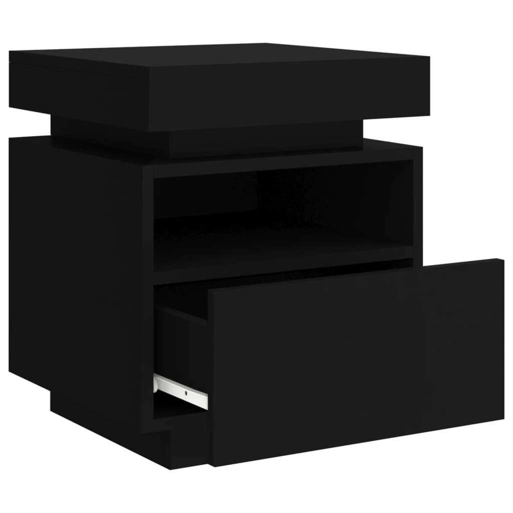 sengebord med LED-lys 40x39x48,5 cm sort