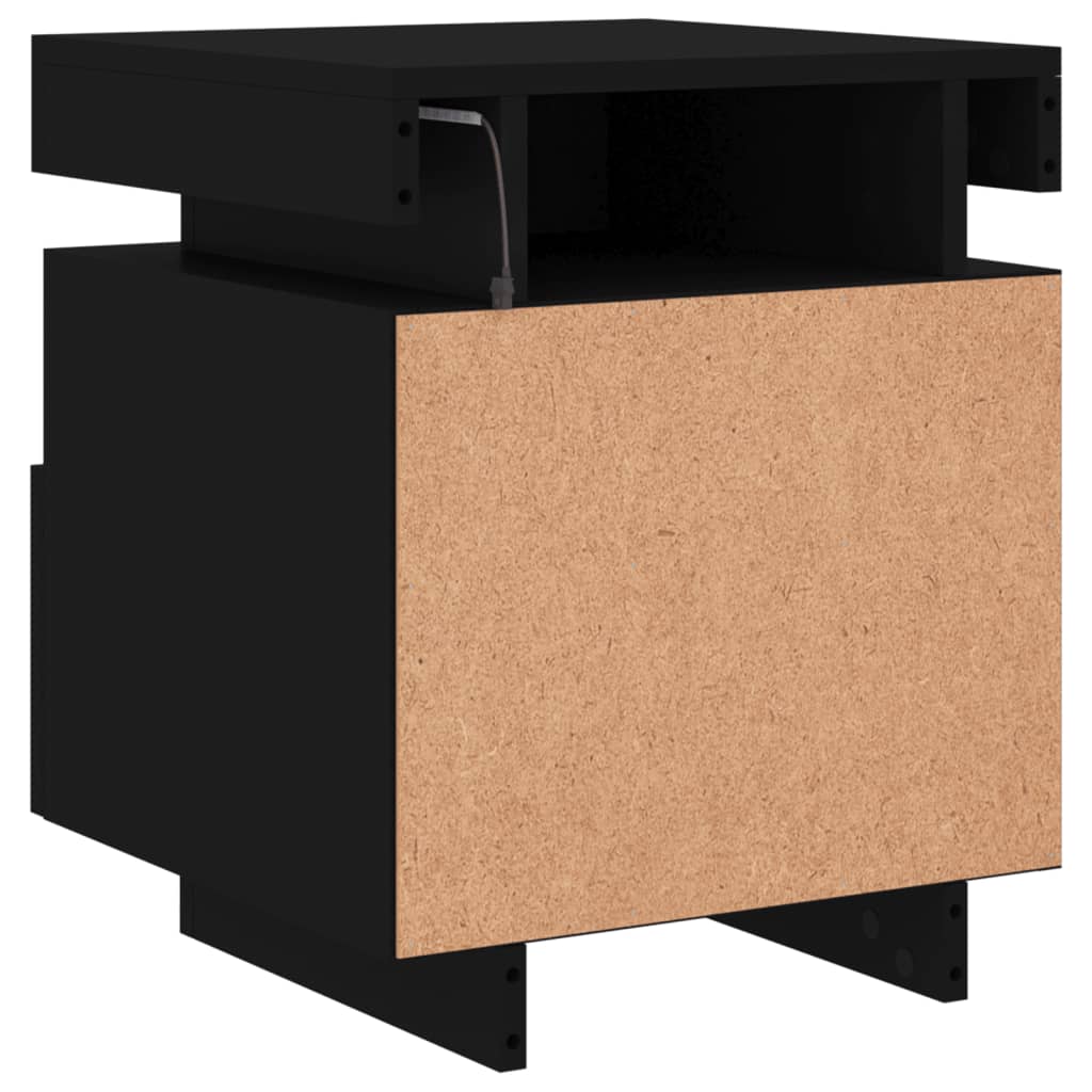 sengebord med LED-lys 40x39x48,5 cm sort