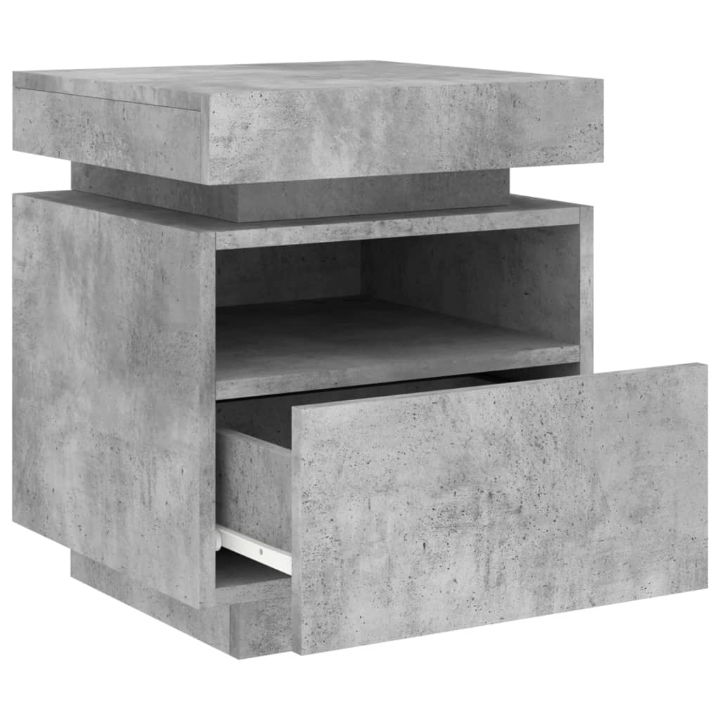 sengebord med LED-lys 40x39x48,5 cm betongrå