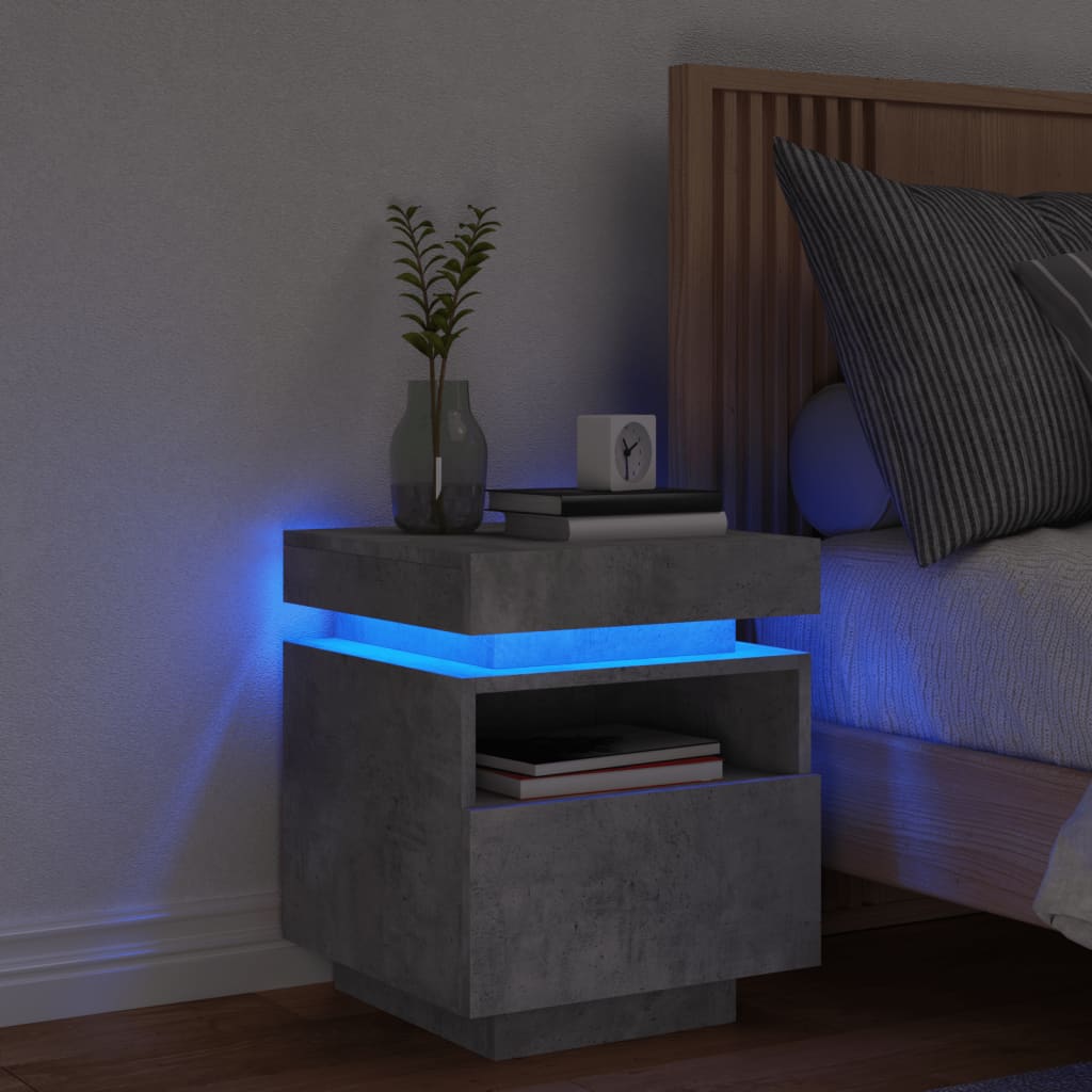 sengebord med LED-lys 40x39x48,5 cm betongrå