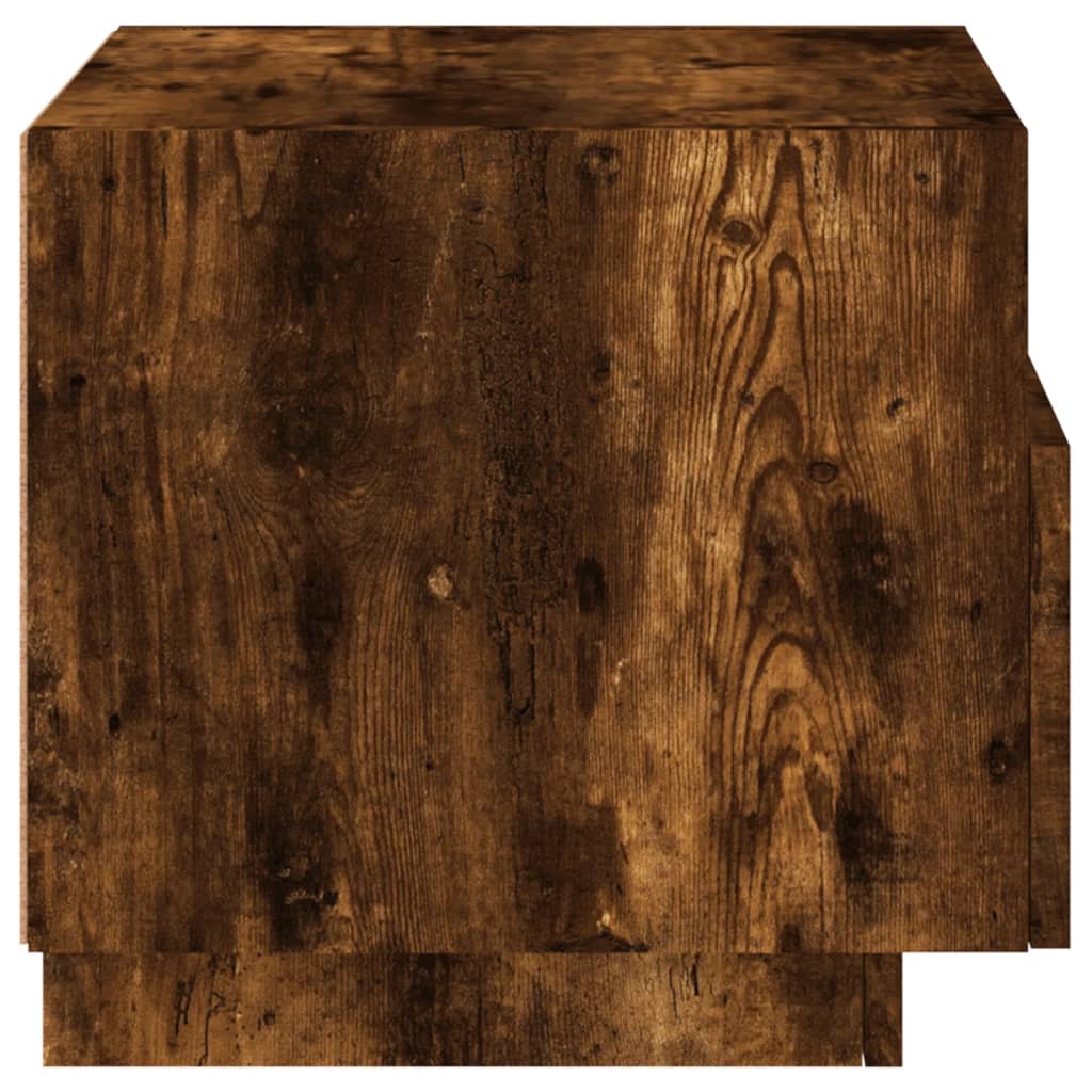sengebord med LED-lys 40x39x37 cm røget egetræsfarve
