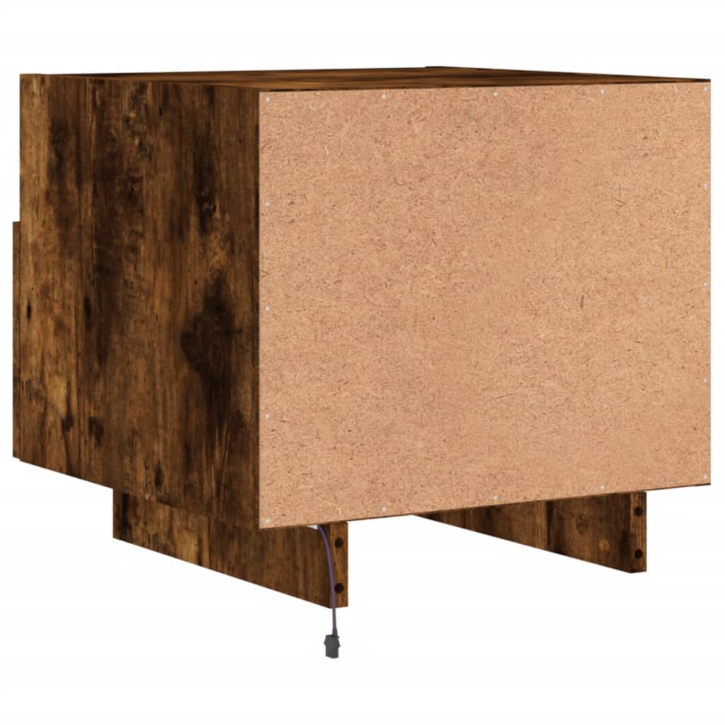 sengebord med LED-lys 40x39x37 cm røget egetræsfarve